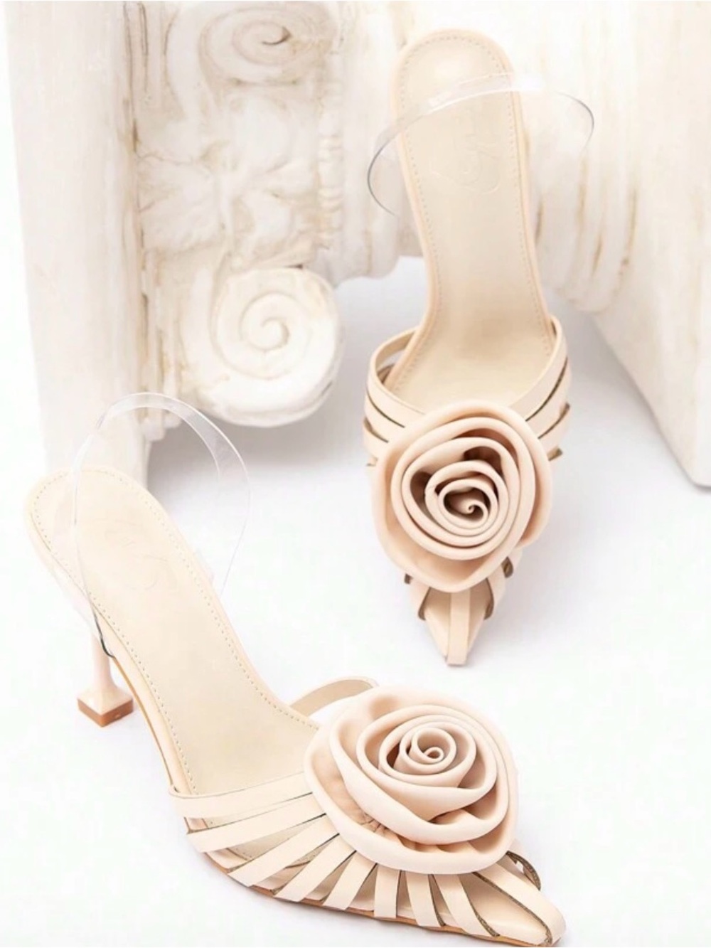 SHEIN Blush Rose Embellished Pointed Toe Heels